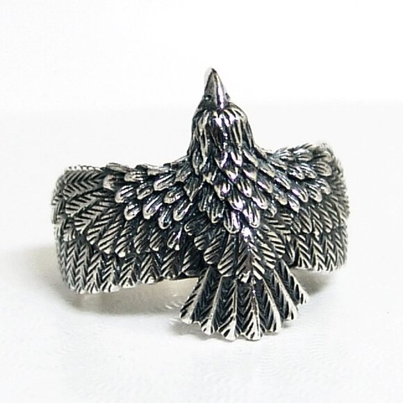 Sterling Silver Eagle Ring Men's Oxidized Size 10 Gram weight 7.1 - Picture 1 of 3
